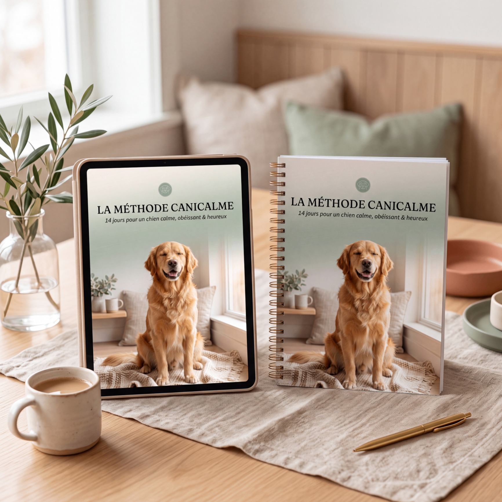 Mockup CaniCalme : tablette et workbook